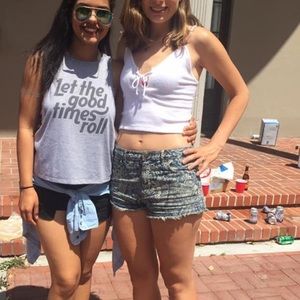 Free people patterned denim shorts